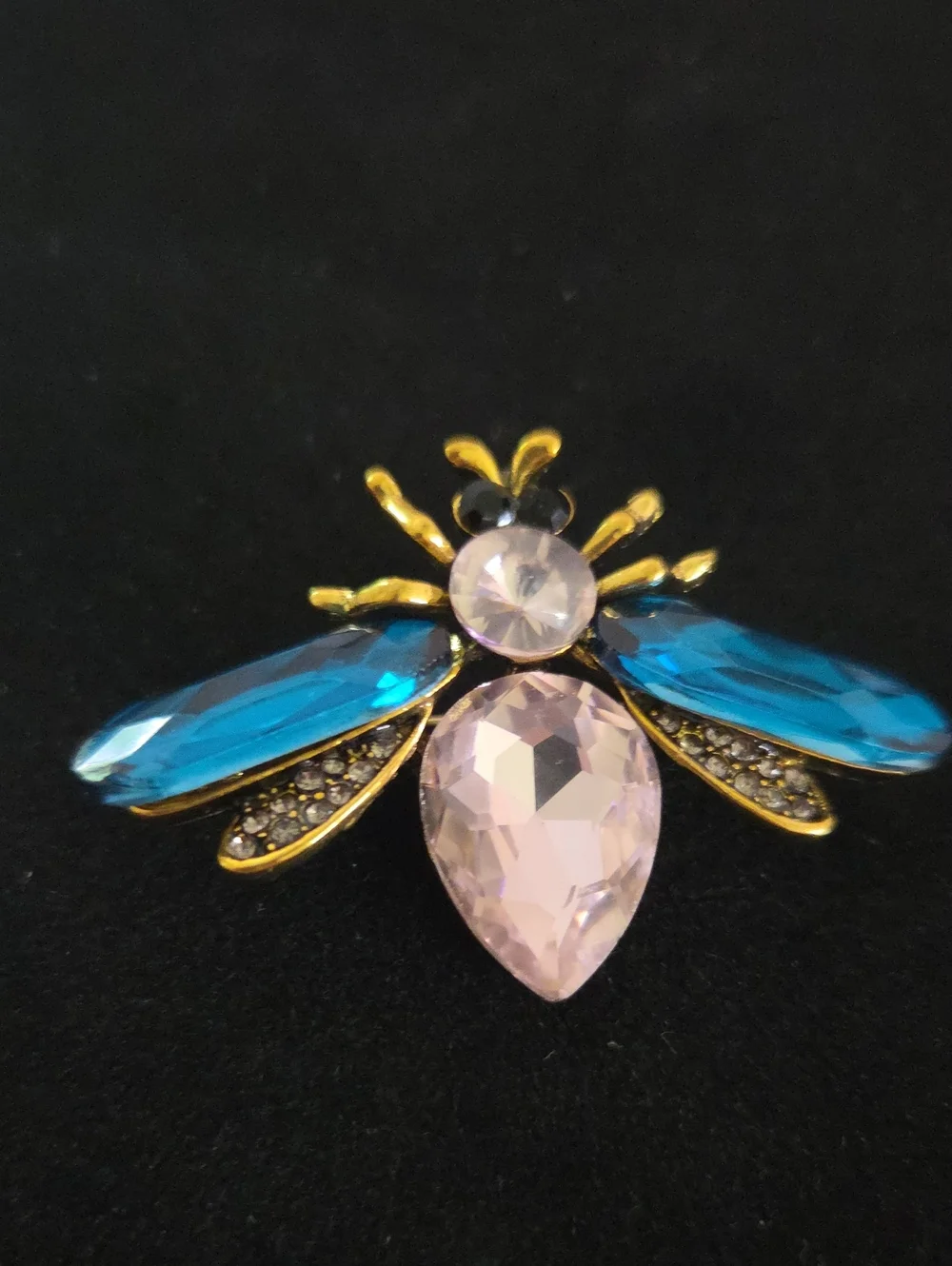 Goldtone Bee Brooch with Pink and Blue Crystals